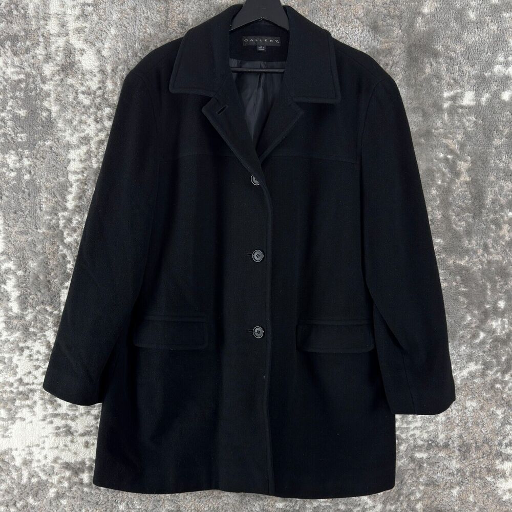 Gallery Womens Size L Woold Blend Overcoat Black‎ Button Lined Outdoor Winter